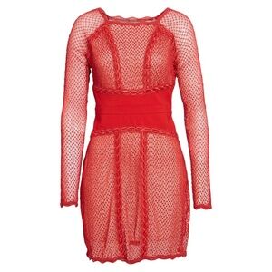 NWT FREE PEOPLE | Lace Mesh Bodycon Embroidered Mini Dress in Cherry | Size XS
